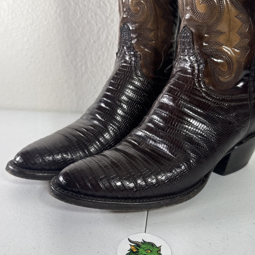 Lucchese Classics Exotic Brown Cowboy Boots 6.5 B Seared Ring Lizard & Goat Skin - Picture 8 of 16